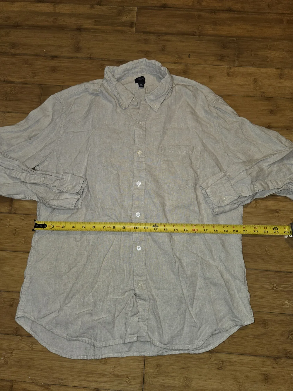 J Crew Shirt Mens XL Gray White Slim Fit Button Down Linen Long Sleeve
